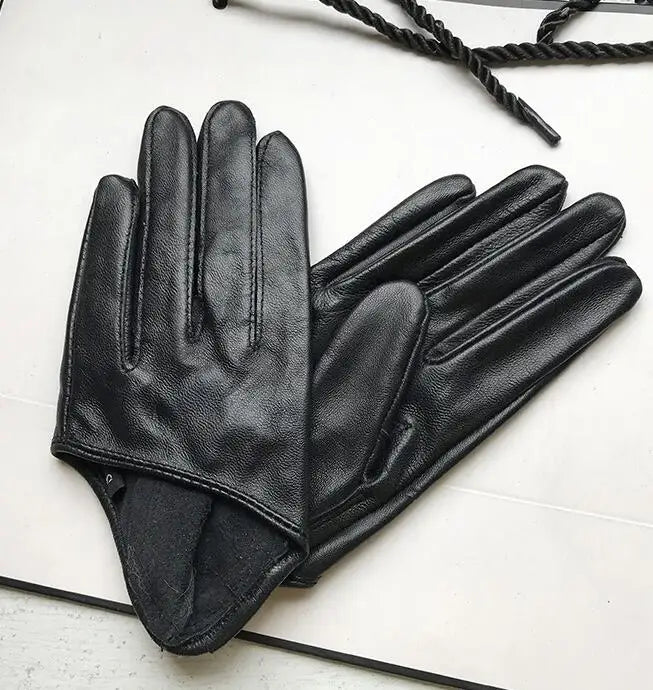 Gants en peau de mouton courts pour femmes automne et hiver, gants fins en cuir véritable, demi-paume, gants noirs, 8 couleurs R025