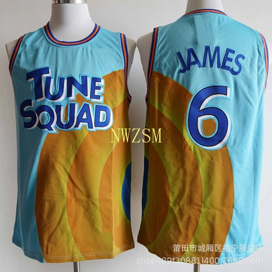 Costume de cosplay Space Jam JAMES 6# Movie Tune Squad Basketball broderie Jersey Set Sports Air Slam Dunk Sleeve Shirt Uniforme