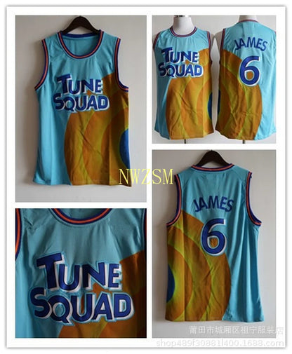 Costume de cosplay Space Jam JAMES 6# Movie Tune Squad Basketball broderie Jersey Set Sports Air Slam Dunk Sleeve Shirt Uniforme