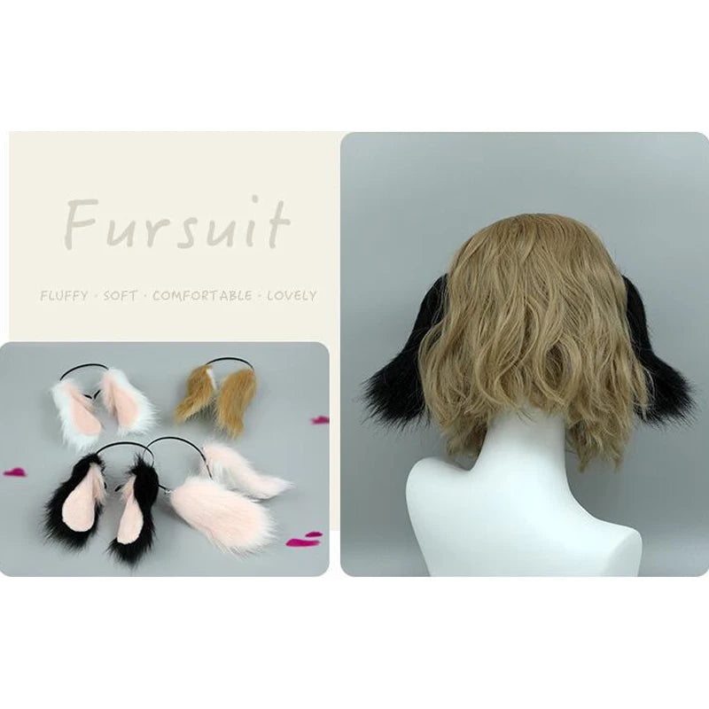 Bandeau en fausse fourrure pour chien avec oreilles tombantes, bandeau en peluche Lolita, couvre-chef Anime Cosplay, bandeau pour cheveux Kawaii, costume