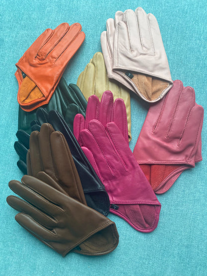 Gants en peau de mouton courts pour femmes automne et hiver, gants fins en cuir véritable, demi-paume, gants noirs, 8 couleurs R025