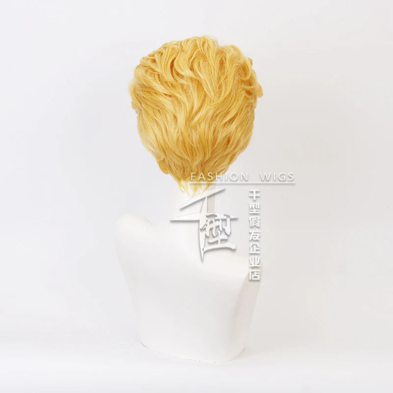 JOJO's Bizarre Adventure Kira Yoshikage Golden Wig Cosplay Costume Heat Resistant Synthetic Hair Men Short Wigs