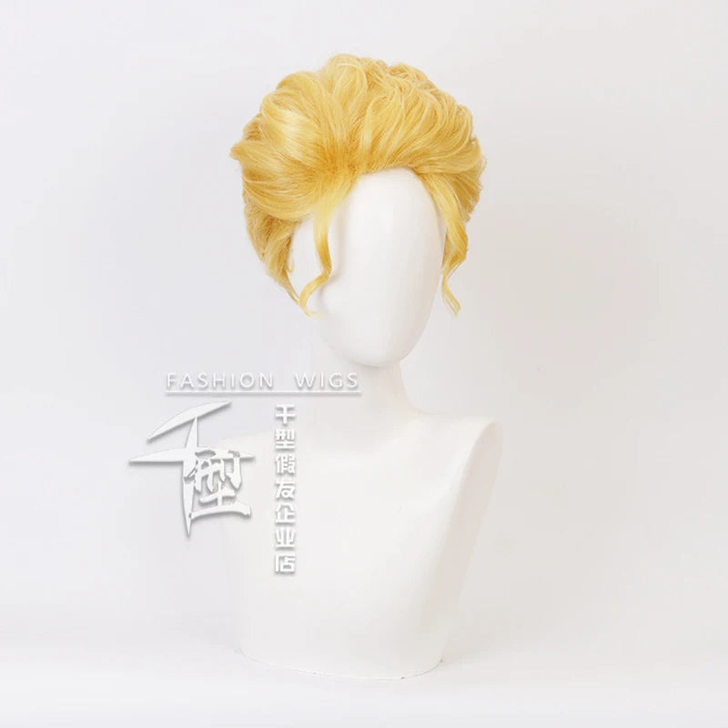 JOJO's Bizarre Adventure Kira Yoshikage Golden Wig Cosplay Costume Heat Resistant Synthetic Hair Men Short Wigs