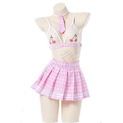 AniLV Lolita Mädchen Rosa Plaid Dienstmädchen Uniform Serie Bikini Badeanzug Sukumizu Kostüm Frauen Kawaii Dienstmädchen Pyjamas Dessous Cosplay