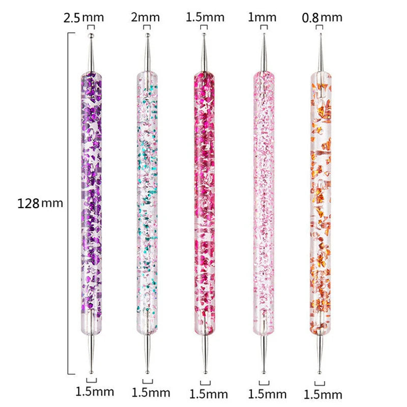 Lot de 5 stylos à pointiller pour nail art, perles en cristal, poignée à double extrémité, dessin, peinture, strass, outils de manucure