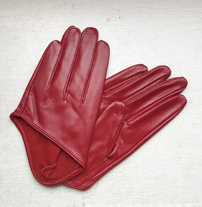 Gants demi-paume en cuir de mouton naturel pour femmes, couleur blanche unie, gants de conduite courts en cuir véritable pour femmes R1169