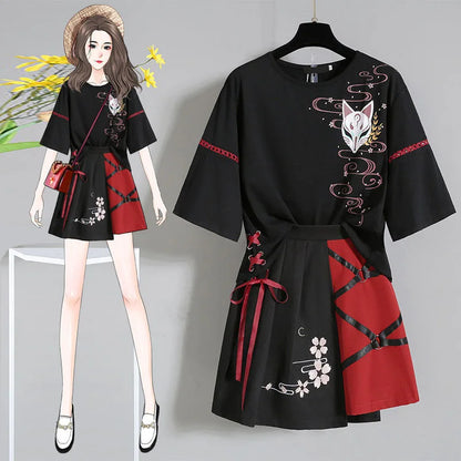 Anime Women's Clothing Suit Cosplay Costume Halloween Summer Japanese  Girl Lolita T-shirt Short Skirt Set Adult