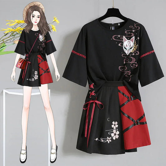 Anime Damen Kleidung Anzug Cosplay Kostüm Halloween Sommer Japanische Mädchen Lolita T-Shirt Kurzer Rock Set Erwachsene