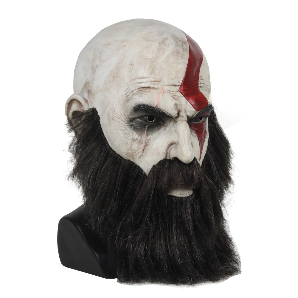 Masque de Kratos du jeu God Of War 4 avec barbe, masques d'horreur en latex pour fête, casque, accessoires de fête effrayants pour Halloween