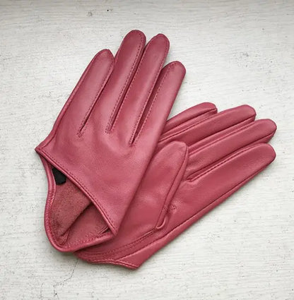 Gants demi-paume en cuir de mouton naturel pour femmes, couleur blanche unie, gants de conduite courts en cuir véritable pour femmes R1169