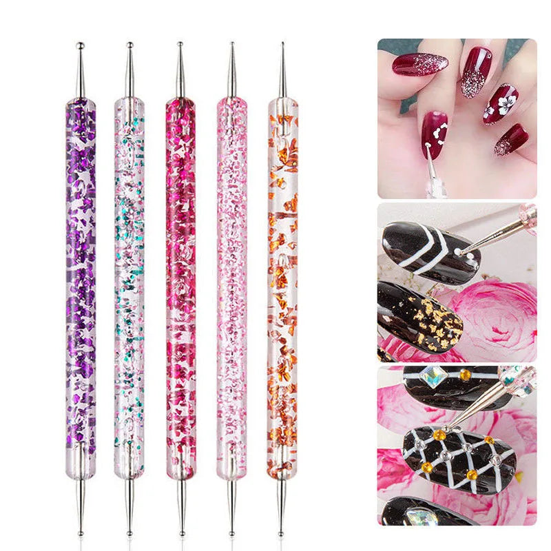 Lot de 5 stylos à pointiller pour nail art, perles en cristal, poignée à double extrémité, dessin, peinture, strass, outils de manucure