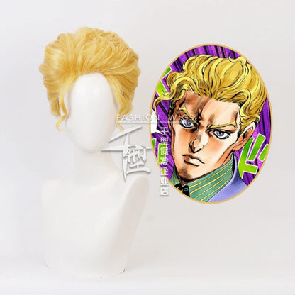 JOJO's Bizarre Adventure Kira Yoshikage Golden Wig Cosplay Costume Heat Resistant Synthetic Hair Men Short Wigs