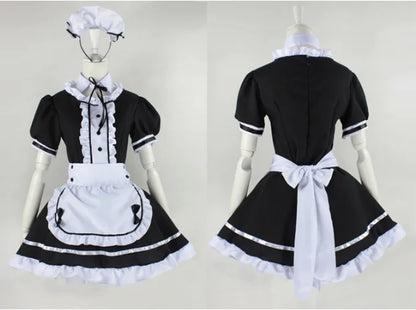 2022 Black Cute Lolita Maid French Maid Dress Girls Woman Amine Cosplay Costume Waitress Maid Party Stage Costumes S-5XL sizes