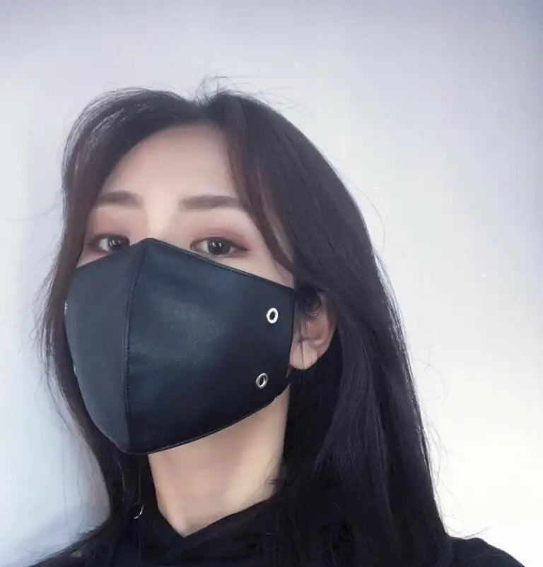 Men Women's windproof waterproof leather mask lady's  breathable cotton lining PU leather mouth-muffle R3072