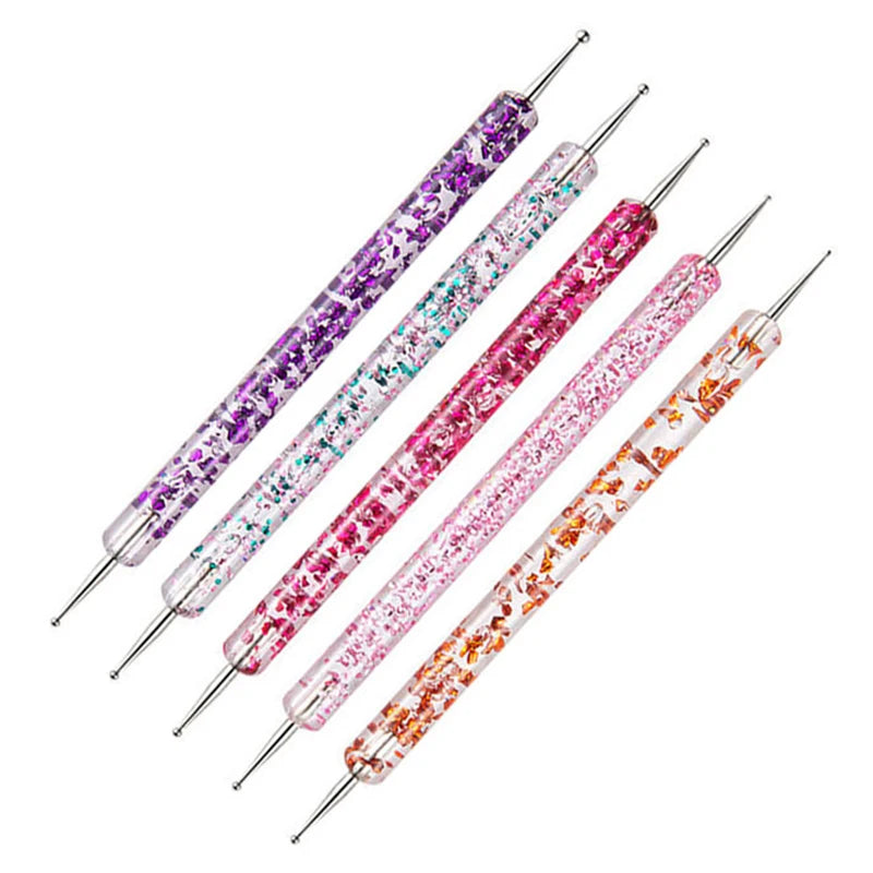 Lot de 5 stylos à pointiller pour nail art, perles en cristal, poignée à double extrémité, dessin, peinture, strass, outils de manucure