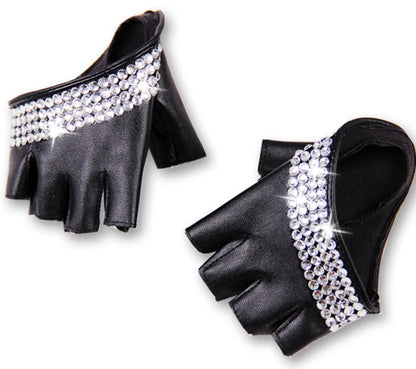 Gants en cuir PU à demi-doigts pour femmes, mitaines à strass, sans doigts, style hip-hop, pour hommes