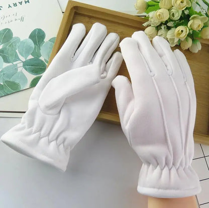 Men and women's winter thicken thermal warm white color cotton Etiquette gloves winter thicken white cotton glove R223