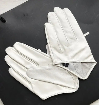 Gants demi-paume en cuir de mouton naturel pour femmes, couleur blanche unie, gants de conduite courts en cuir véritable pour femmes R1169