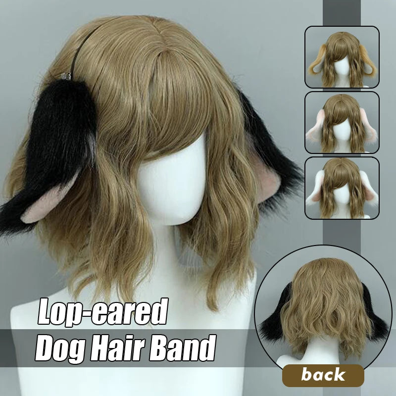 Bandeau en fausse fourrure pour chien avec oreilles tombantes, bandeau en peluche Lolita, couvre-chef Anime Cosplay, bandeau pour cheveux Kawaii, costume