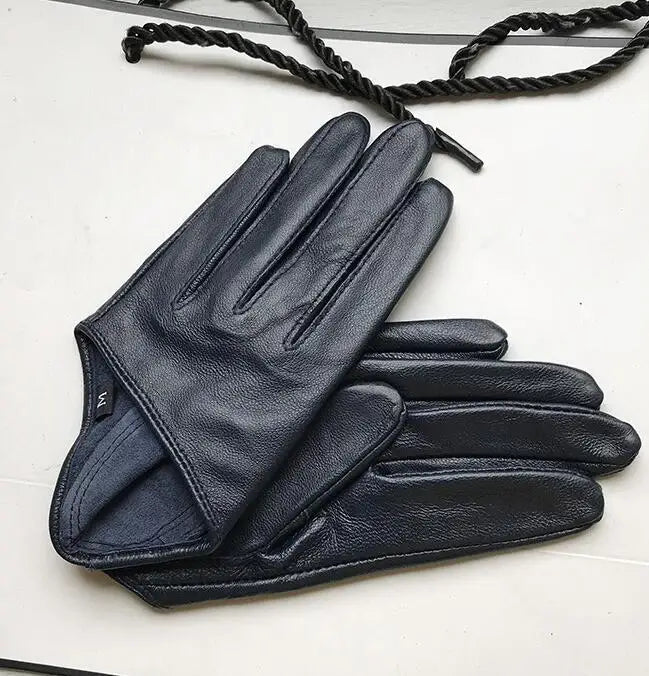 Gants en peau de mouton courts pour femmes automne et hiver, gants fins en cuir véritable, demi-paume, gants noirs, 8 couleurs R025