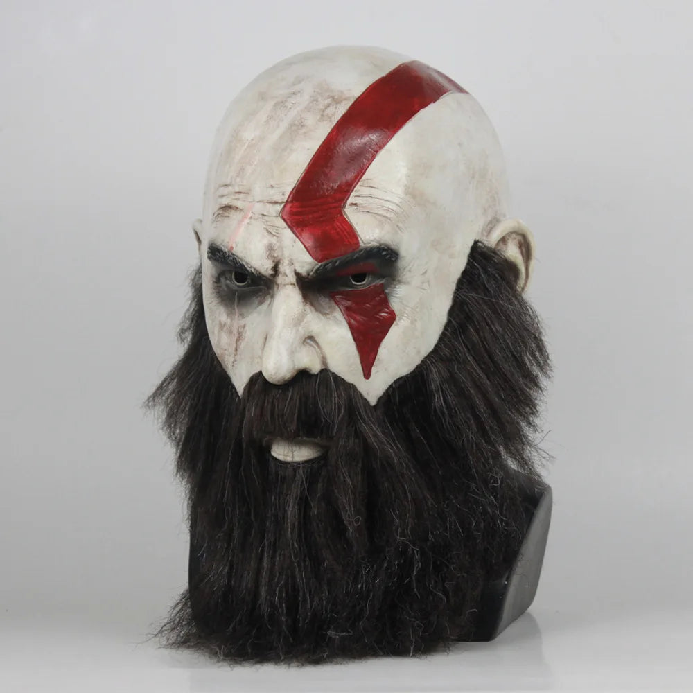 Masque de Kratos du jeu God Of War 4 avec barbe, masques d'horreur en latex pour fête, casque, accessoires de fête effrayants pour Halloween