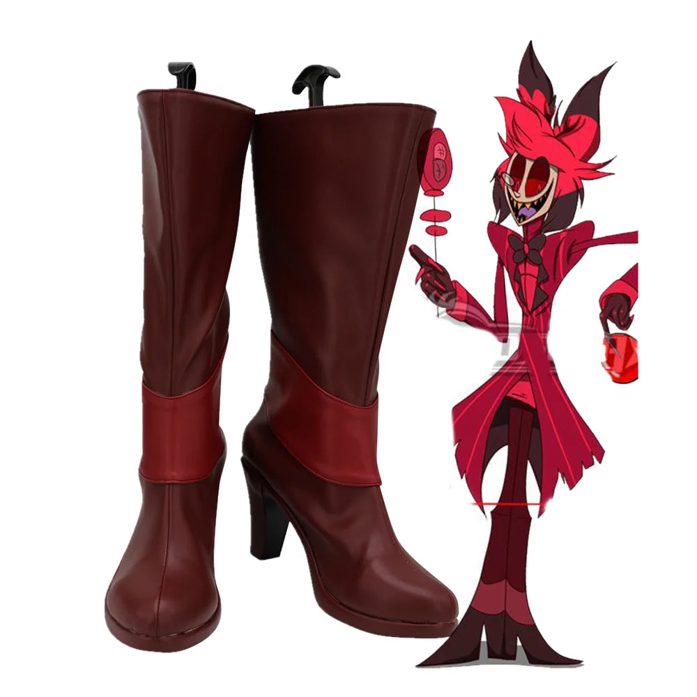 Fantasia Cosplay Hotel Alastor Cosplay Bottes Chaussures en cuir à talons hauts Alastor Bottes rouges sur mesure