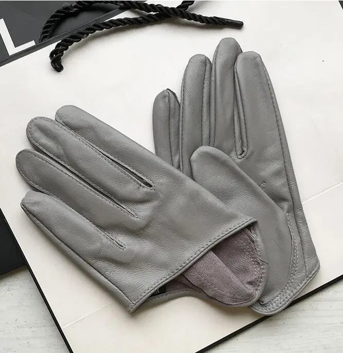 Gants demi-paume en cuir de mouton naturel pour femmes, couleur blanche unie, gants de conduite courts en cuir véritable pour femmes R1169