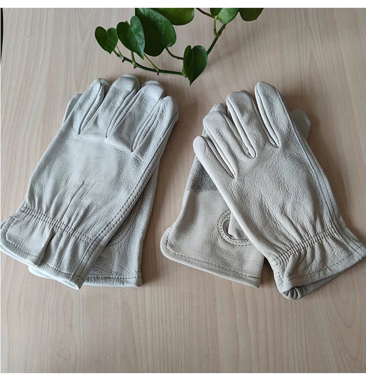 Men's Natural Cawskin Leather Non-slip Driving Gloves Male Genuine Leather White Sports Tactical Gloves R2079