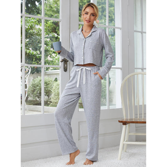 Ladies Pajamas Autumn Winter Thickened Long-Sleeved Cardigan Trousers Two Piece Home Wear