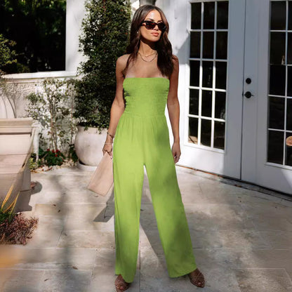 Summer Stretch Solid Color Sexy Tube Top Wide Leg Jumpsuit