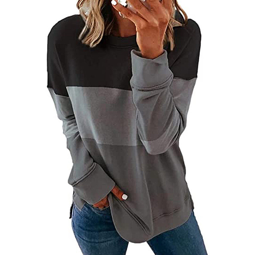 Autumn Winter Women Clothing Printing Color Contrast Patchwork Round Neck Long Sleeve Sweater