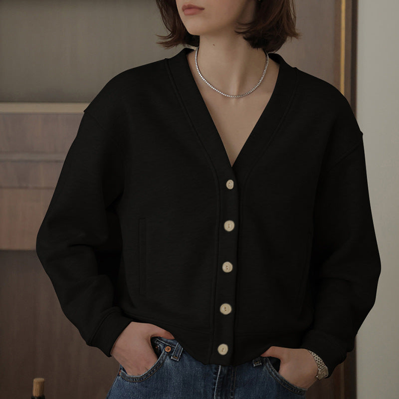 Automne Hiver Classique Français Col V Pull Cardigan Rétro Abordable Luxe Hong Kong Pur Coton Confortable Niche Haut De Gamme