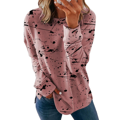 Autumn Winter Women Clothing Printing Color Contrast Patchwork Round Neck Long Sleeve Sweater