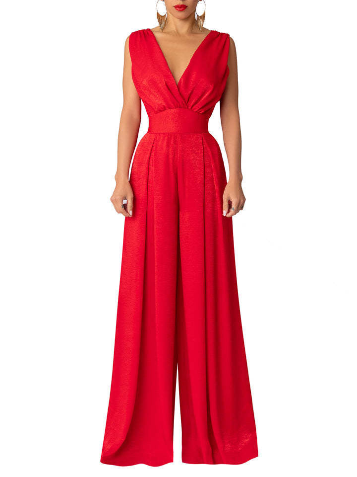 Damen Sommer Eleganter Schlanker Jumpsuit mit hoher Taille und einfarbig