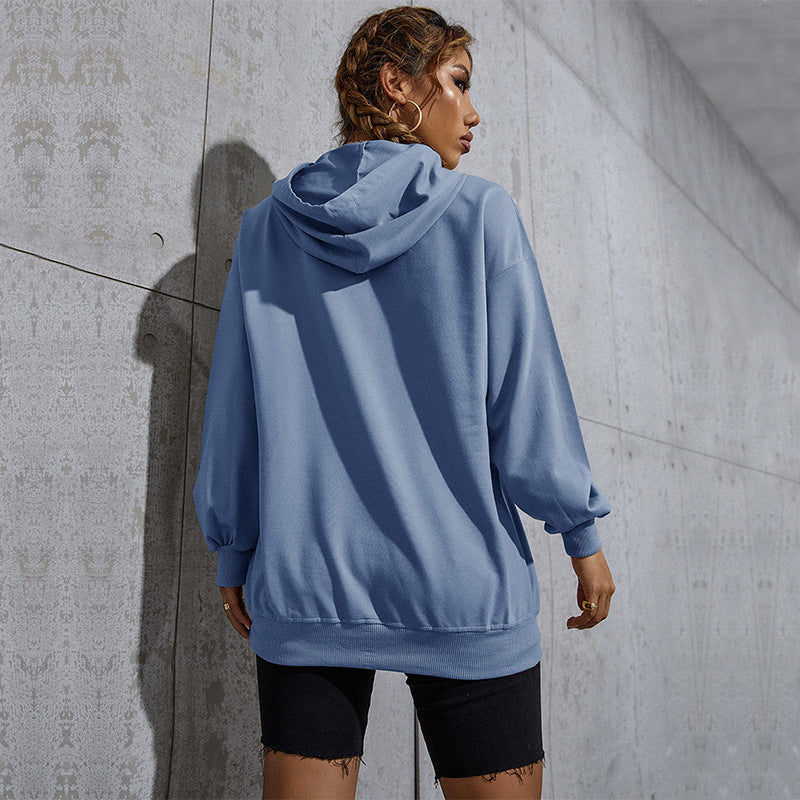 Sweat à capuche décontracté de couleur unie avec poche pour femme