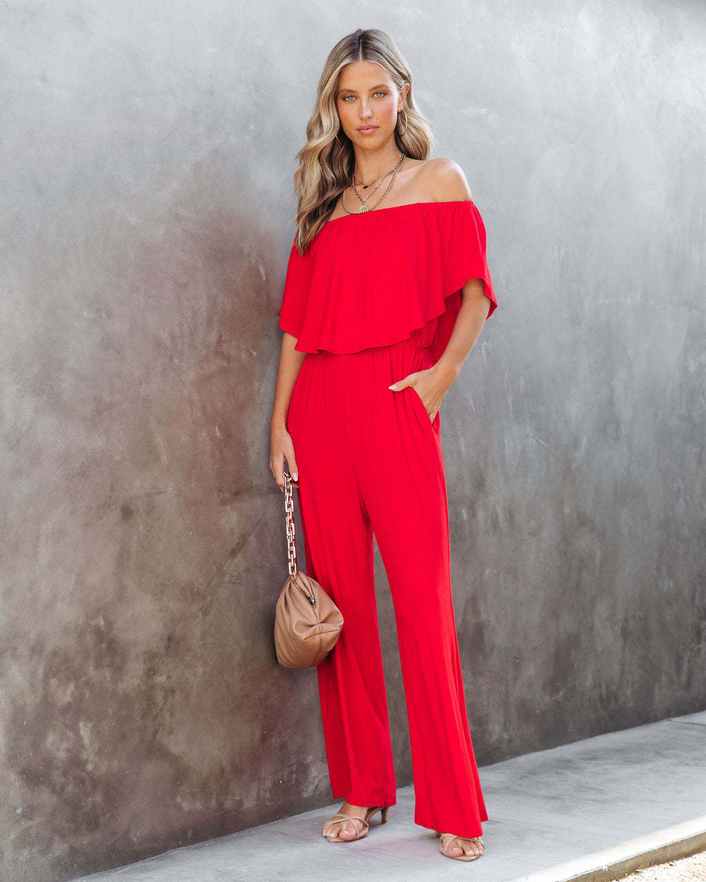 Spring Summer Women Clothing Off Shoulder Elegant Shoulder Baring Jumpsuit