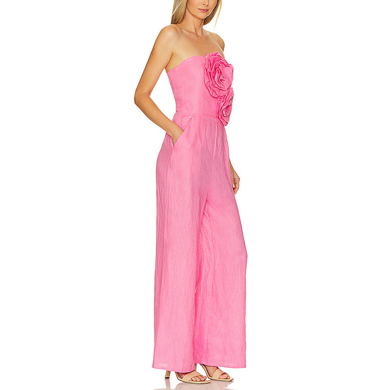 Besonderes Interesse Eleganter Damen-Jumpsuit, dreidimensionaler Sommer-Jumpsuit mit Blumennähten und Tube-Top für Damen