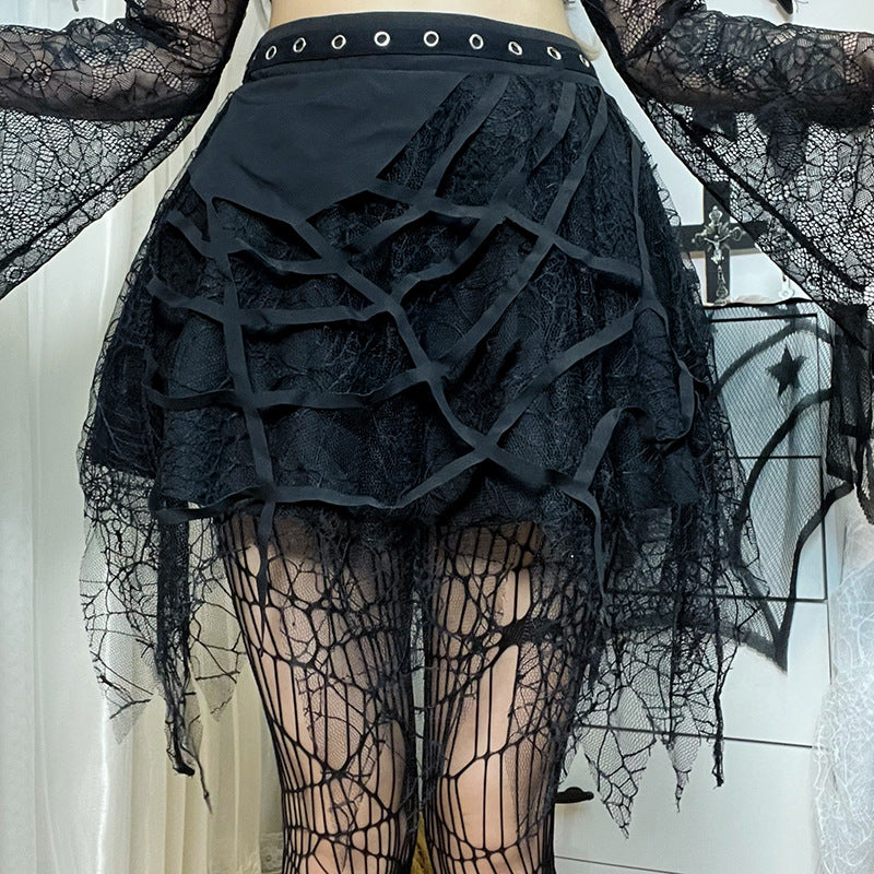 Women Skirt Autumn Gothic Punk Spider Web Tassel Mini Skirt Hallowen Gothic Skirt