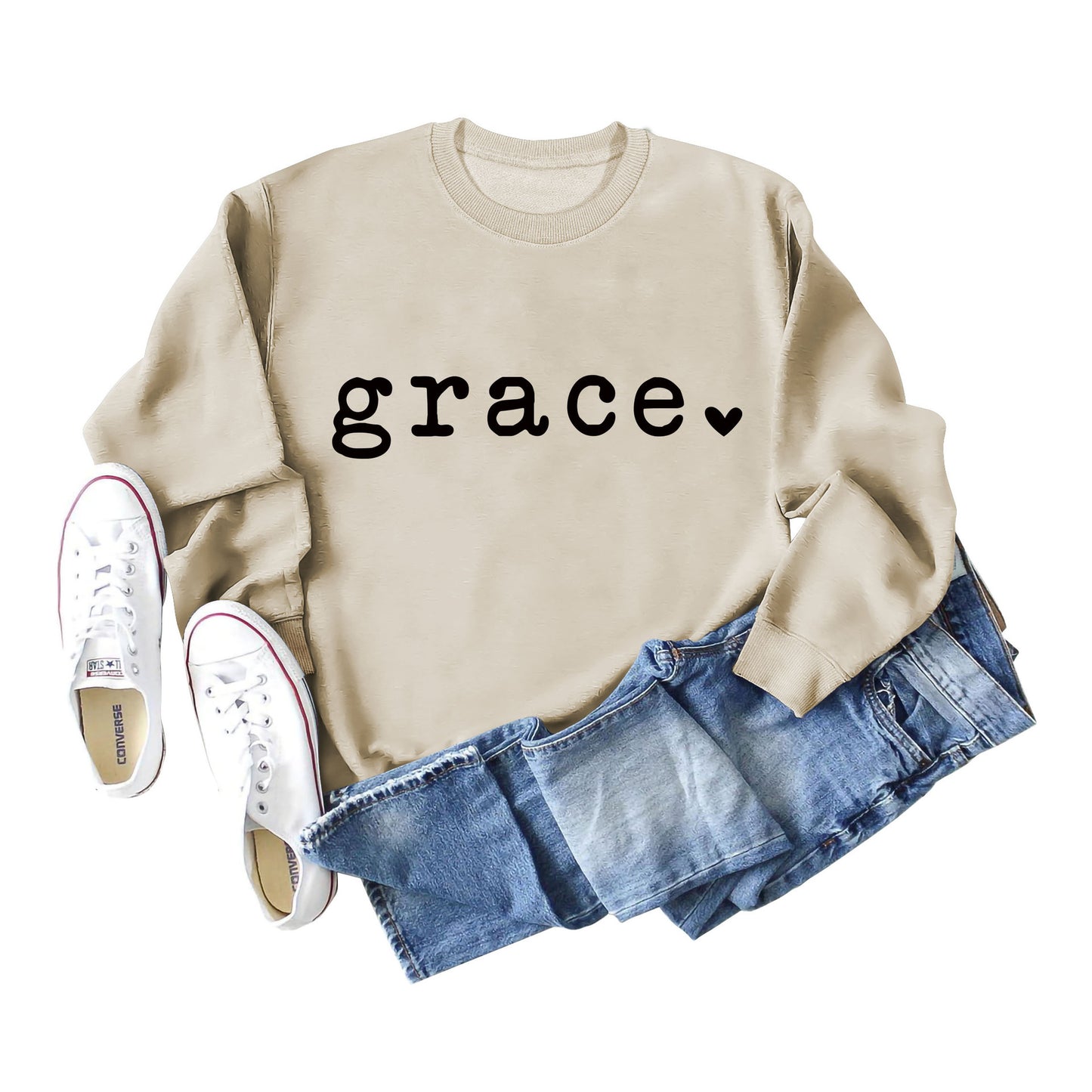 Grace Love Letter Graphic Loose Automne Hiver Bas Décontracté Haut À Manches Longues Pull Femme