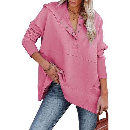 Loose Hooded Sweater Women Mid Length Autumn Winter Solid Color Casual Bottoming Shirt Top