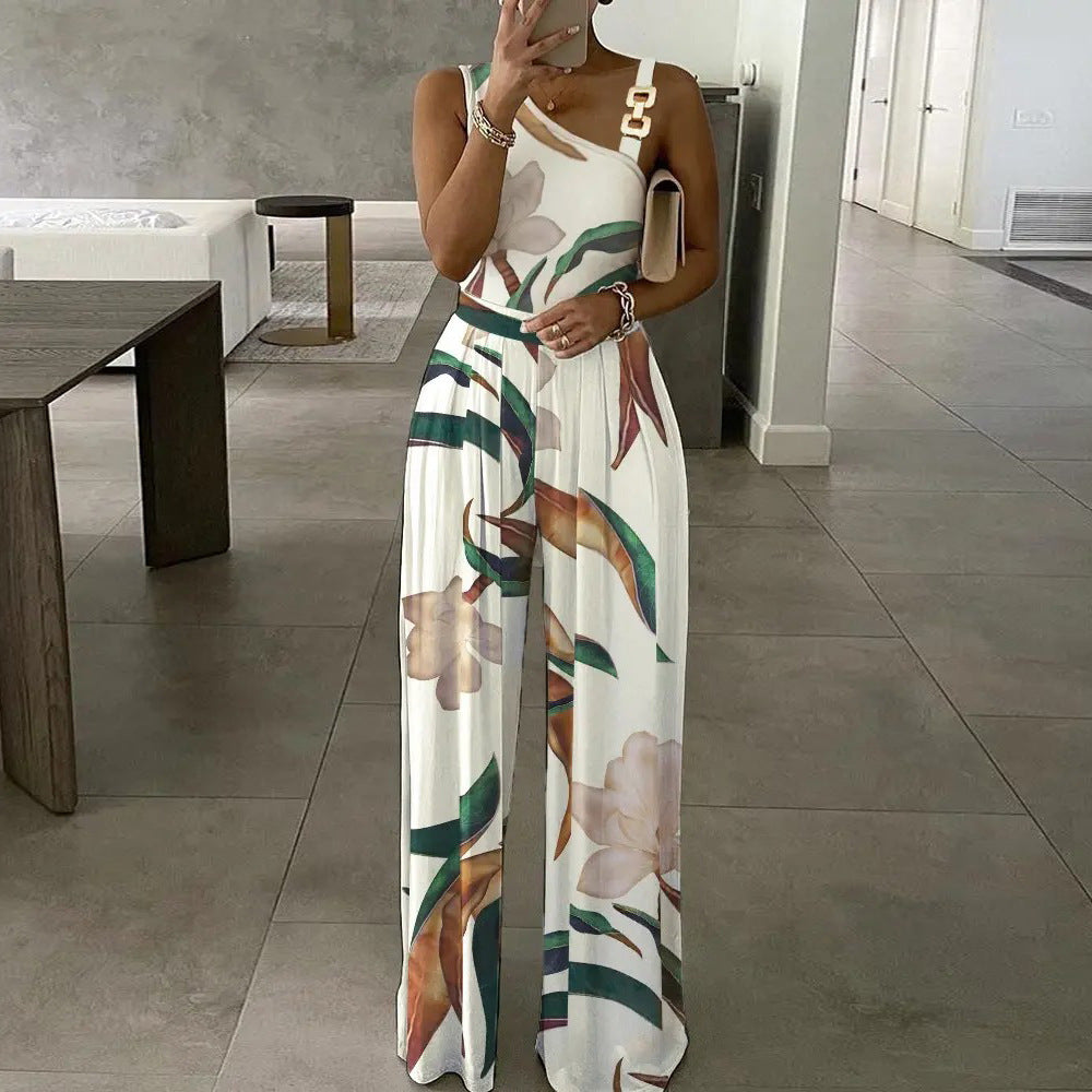 Summer Women Clothing Printing Sleeveless High Waist Casual Jumpsuit