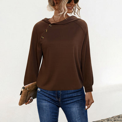 Herbst Damen Kleidung Schnalle Kapuze Langarm Pullover