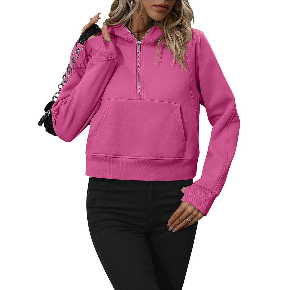 Ladies Half Zip Pullover Sweatshirt Short Chic Sweatshirt