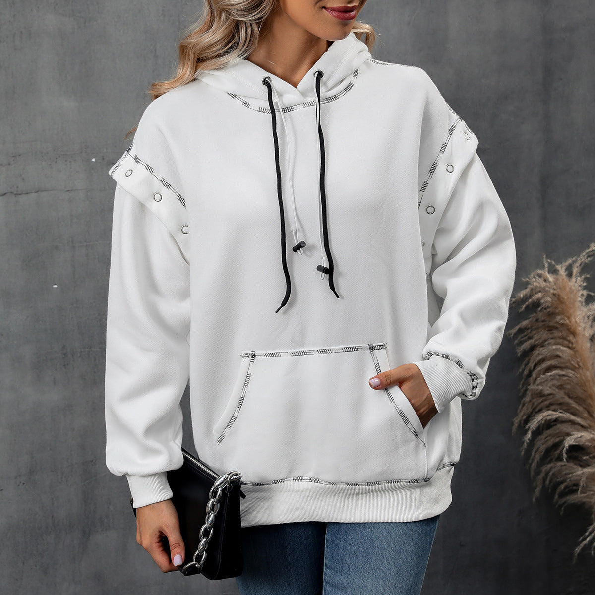 Herbst Winter Damen Kleidung Kapuzenpullover Raglanärmel Pullover Kordelzug Langarm Sweatshirt Tops Damen