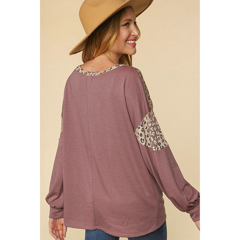 plus Size Leopard Print Multicolor Hoodie Women Autumn Loose round Neck Long Sleeve Top Women