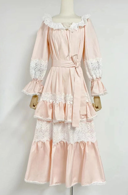 Robe élégante française Vêtements d'été pour femmes Dentelle nouée Manches longues Robe longue de haute qualité