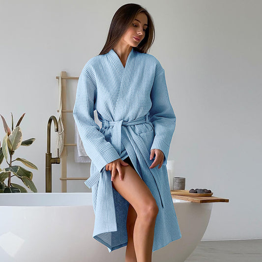 Peignoir long gaufré confortable pour l'automne, peignoir d'hôtel, vêtements pour la maison