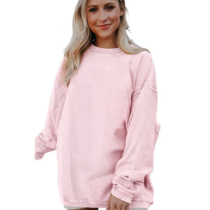 Pull sans capuche simple à imprimé graphique pour femme, couleur unie, manches longues, bas