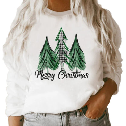 Pull à col ras du cou à imprimé graphique de Noël à manches longues et ample pour femme