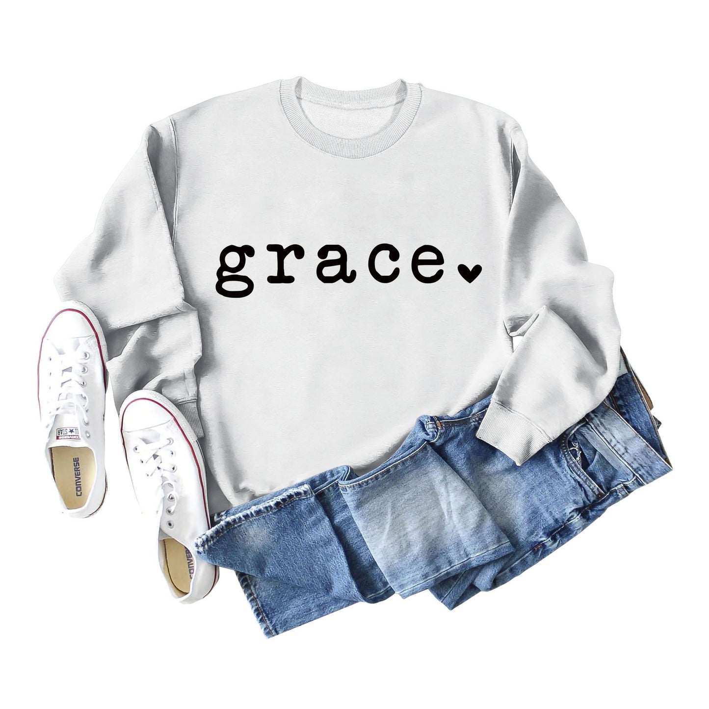 Grace Love Letter Graphic Loose Automne Hiver Bas Décontracté Haut À Manches Longues Pull Femme